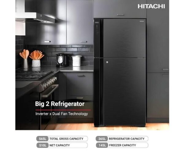 Hitachi 760 Liter Top Mount Refrigerator, Inverter Compressor, Double Door Brilliant Color Black Model – RV760PU7KBBK – 1 Year Full 10 Years Compressor - Image 4