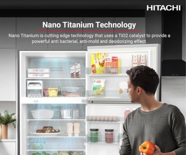 Hitachi 760 Liter Top Mount Refrigerator, Inverter Compressor, Double Door Brilliant Color Black Model – RV760PU7KBBK – 1 Year Full 10 Years Compressor